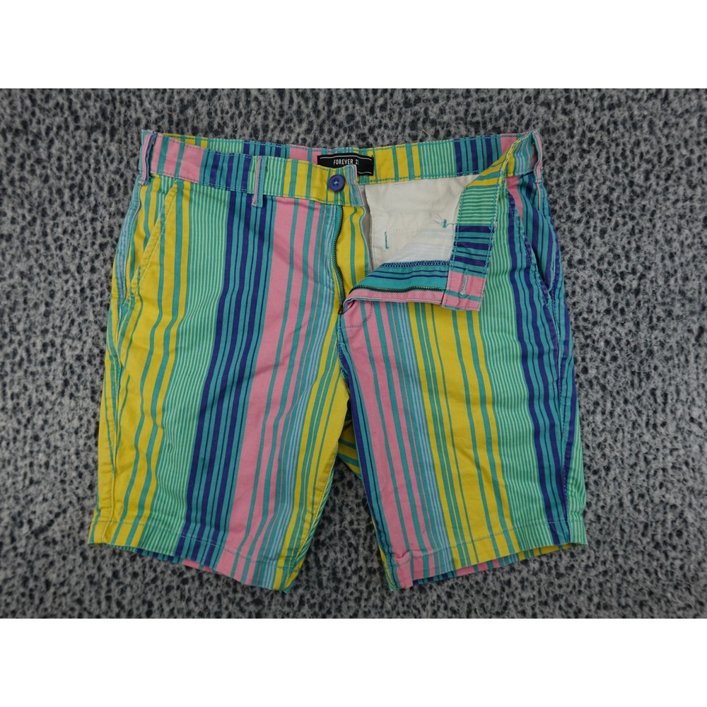 Forever 21 Men Shorts Size 32 Multicolor Striped Retro Summer Casual
